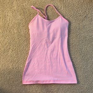 Pink and white striped Lululemon Power Y tank top